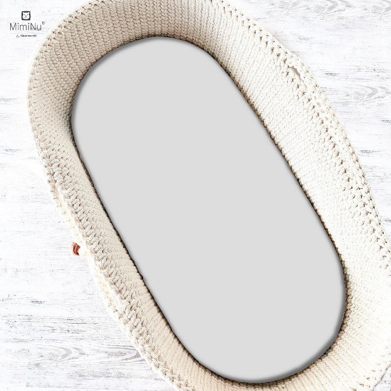 MIMINU gumis pamutdzsörzé babakocsi- és mózeskosárlepedő 80 × 35 cm – Szürke