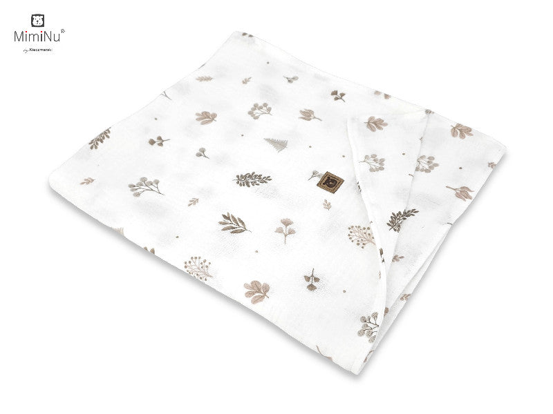 MIMINU kétrétegű pamutmuszlin babatakaró – Levélmintás, 75 × 100 cm