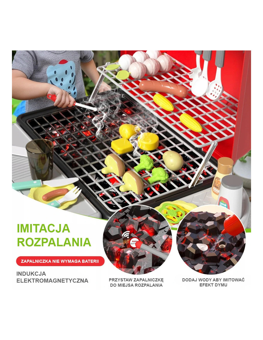 WOOPIE Interaktív játék grillsütő LED-fénnyel, vízgőzeffekttel és kiegészítőkkel – 41 részes