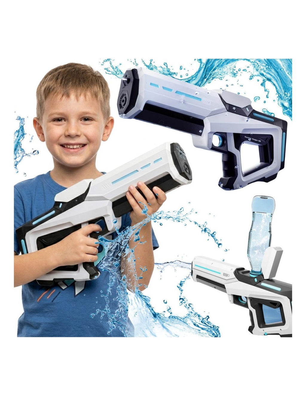 WOOPIE Elektromos vízipisztoly automatikus vízsugárral, USB-töltéssel – 43 cm