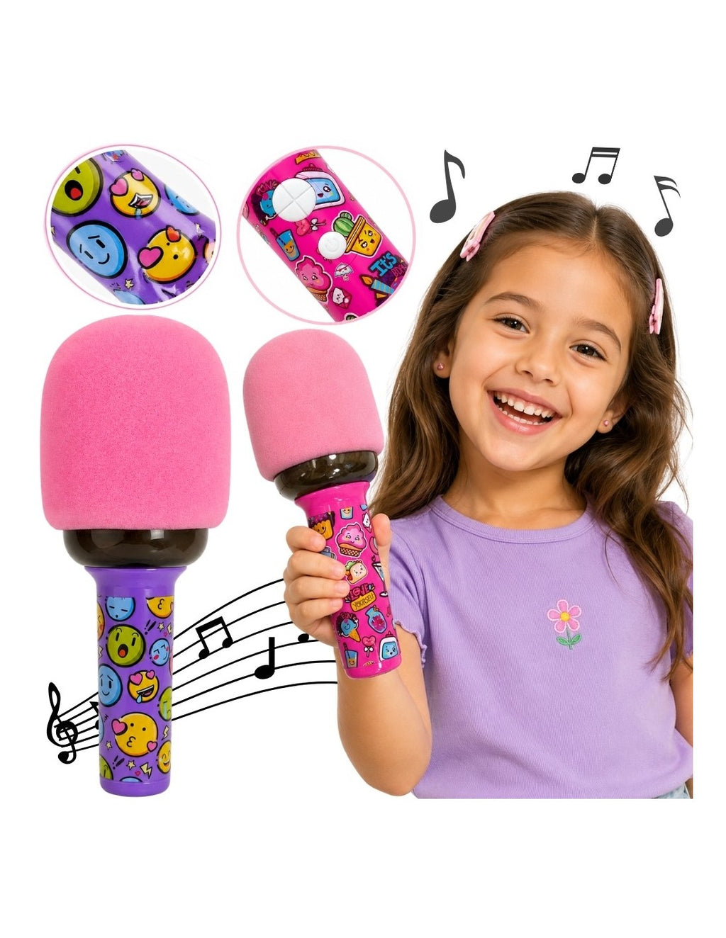 WOOPIE Vezeték nélküli karaoke mikrofon Bluetooth-kapcsolattal és LED-világítással – Rózsaszín/Lila