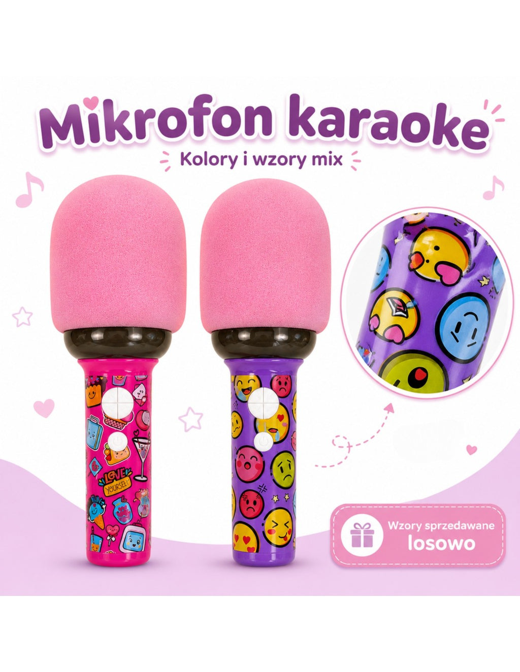 WOOPIE Vezeték nélküli karaoke mikrofon Bluetooth-kapcsolattal és LED-világítással – Rózsaszín/Lila