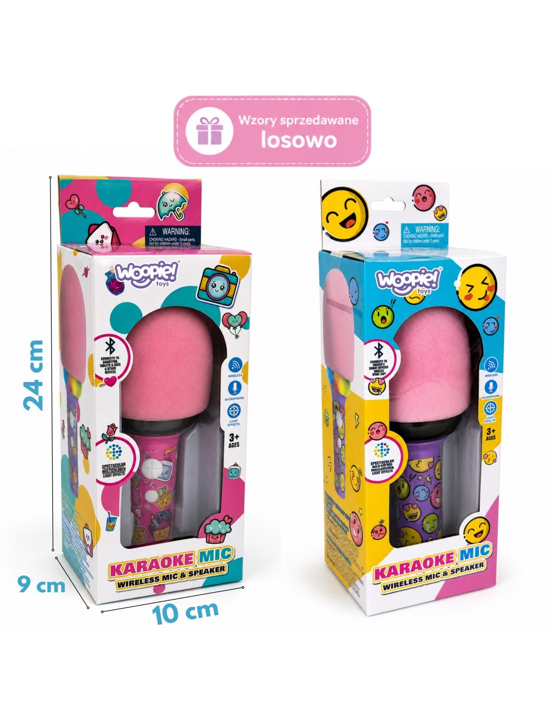 WOOPIE Vezeték nélküli karaoke mikrofon Bluetooth-kapcsolattal és LED-világítással – Rózsaszín/Lila