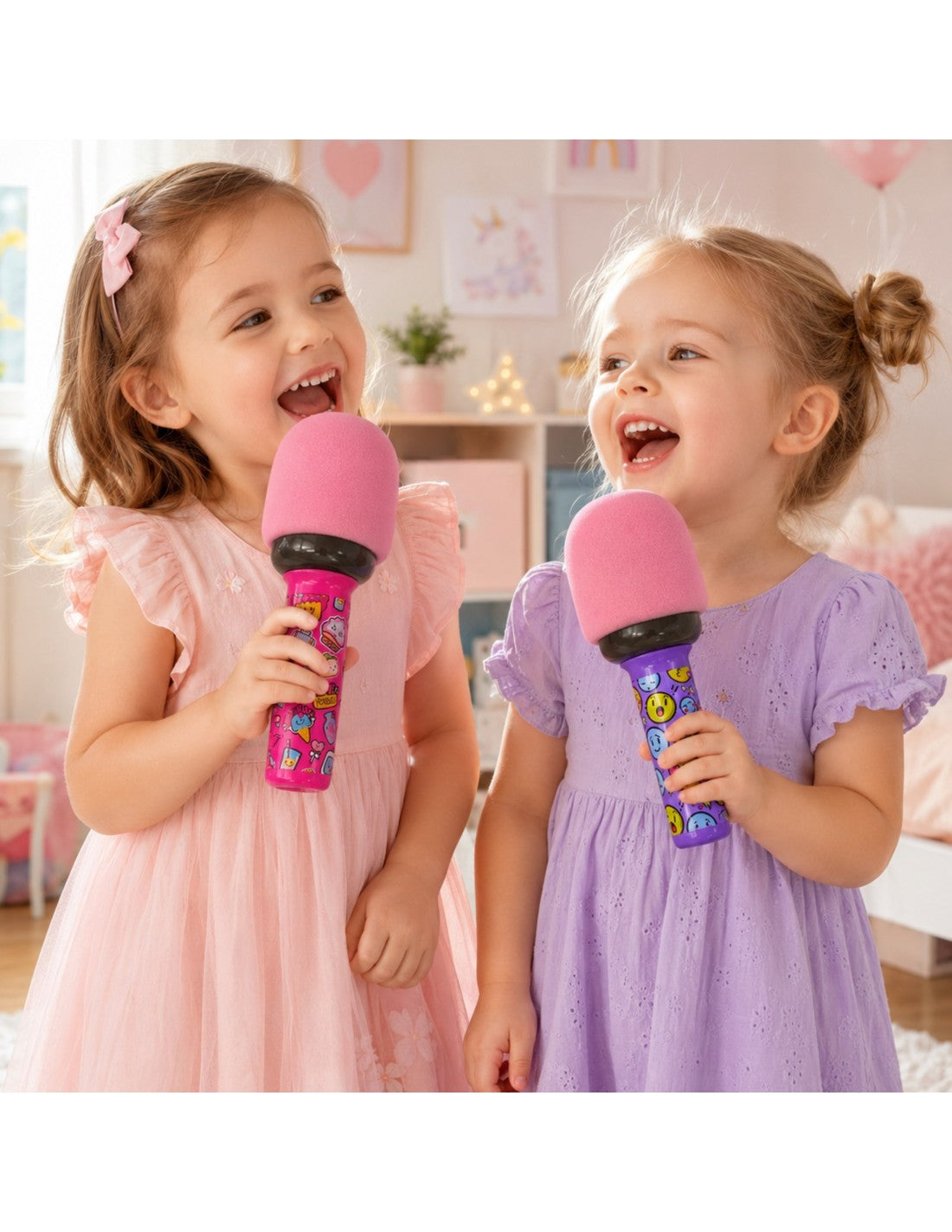WOOPIE Vezeték nélküli karaoke mikrofon Bluetooth-kapcsolattal és LED-világítással – Rózsaszín/Lila