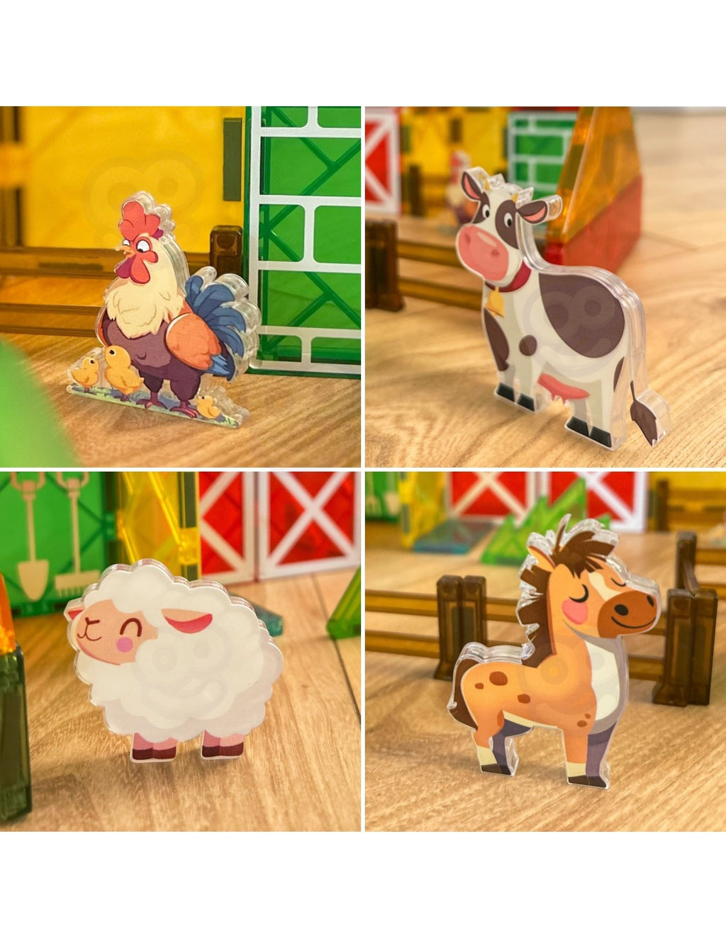 WOOPIE Farm mágneses építőjáték állatfigurákkal és kerítésekkel, 7,5 cm-es építőelemekkel – 50 részes
