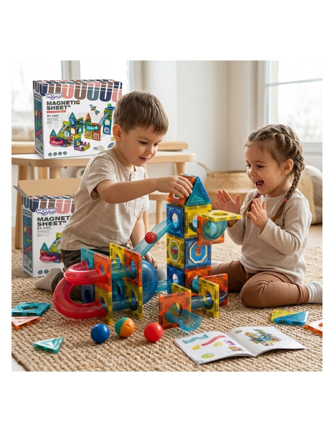WOOPIE 3D mágneses golyópálya építőjáték – 42 részes