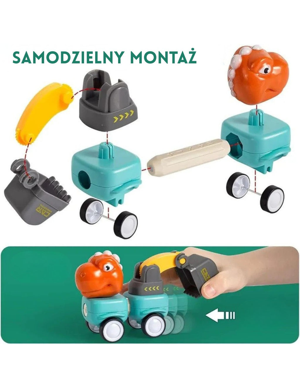 WOOPIE Dinoszauruszos mágneses építőjáték munkagépekkel – 84 darabos készlet