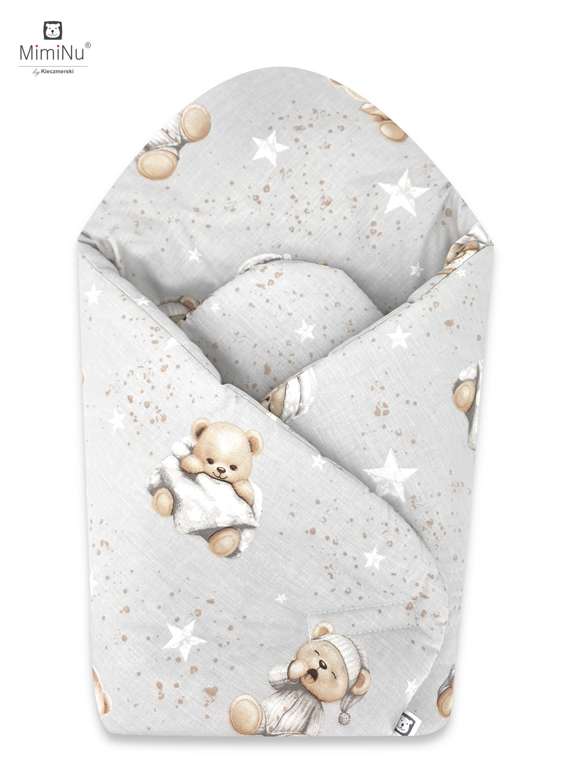 MIMINU Design kókuszbetétes, merevített babapólya 75 × 75 cm – Szürke, Jó éjszakát mintás