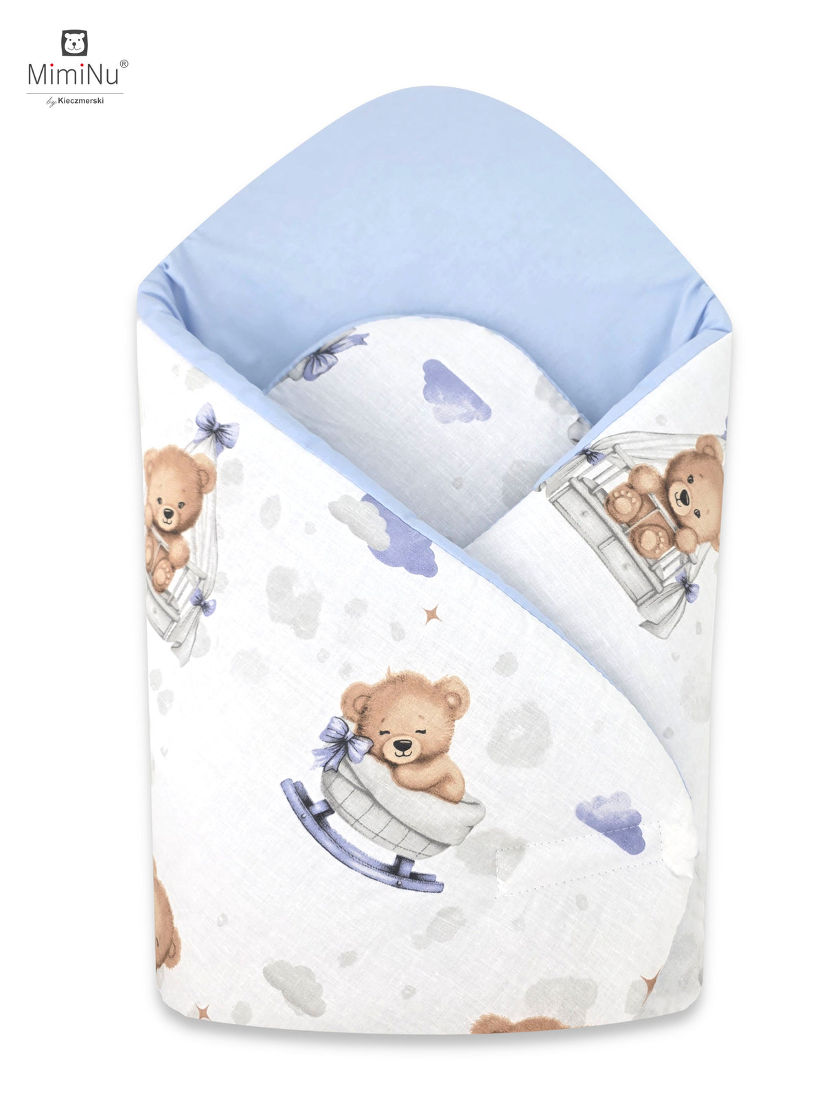 MIMINU Design pamut babapólya 75 × 75 cm – Világoskék, Maciálmok mintás