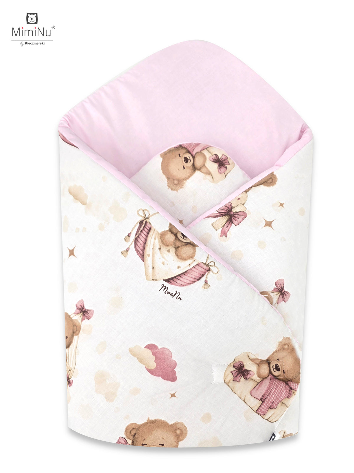 MIMINU Design merevített babapólya 75 × 75 cm – Rózsaszín, macis álom mintával