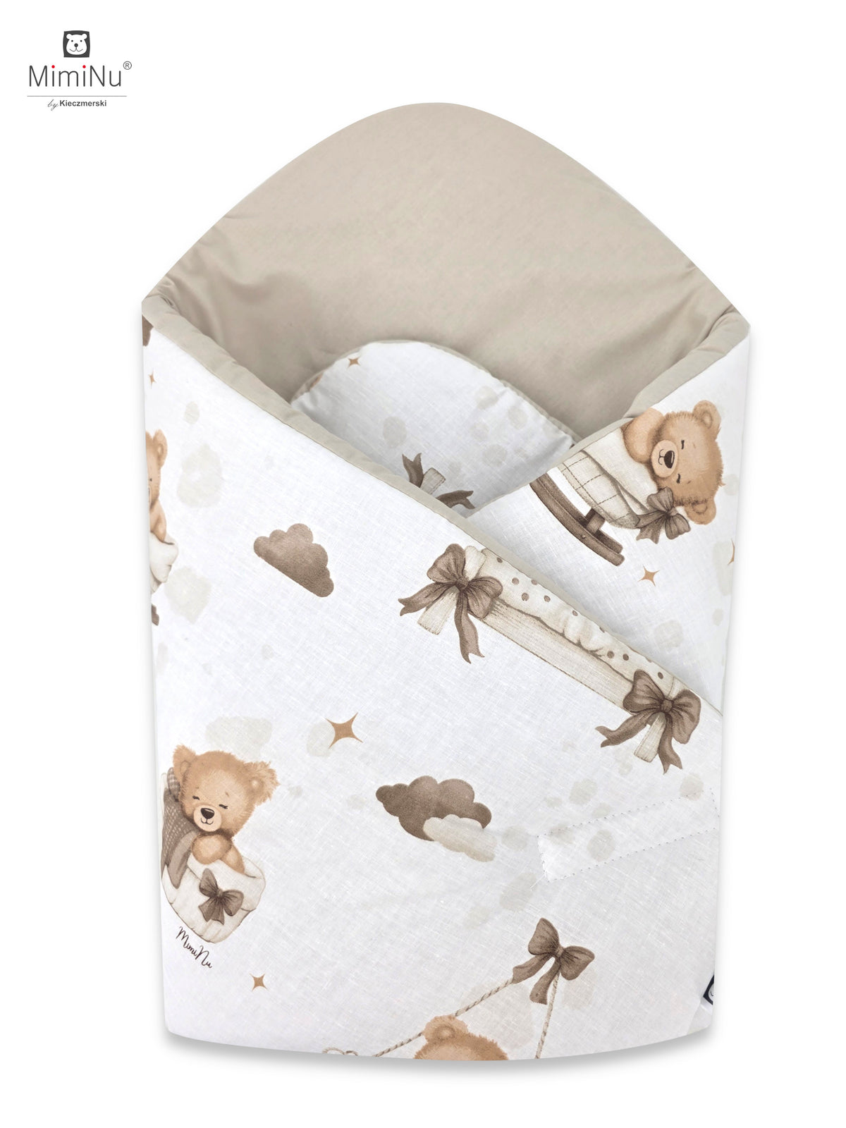 MIMINU Design merevített babapólya 75 × 75 cm – Bézs, macis álom mintával
