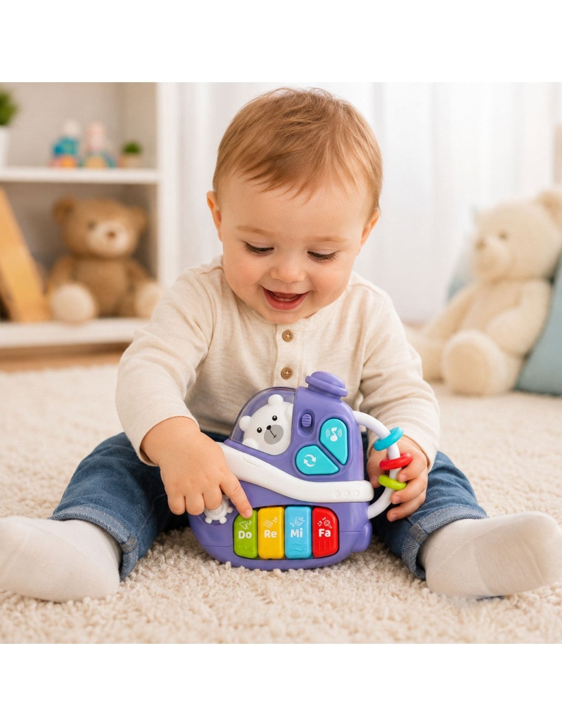 WOOPIE Zenélő interaktív játékzongora – Macis hajó, lila