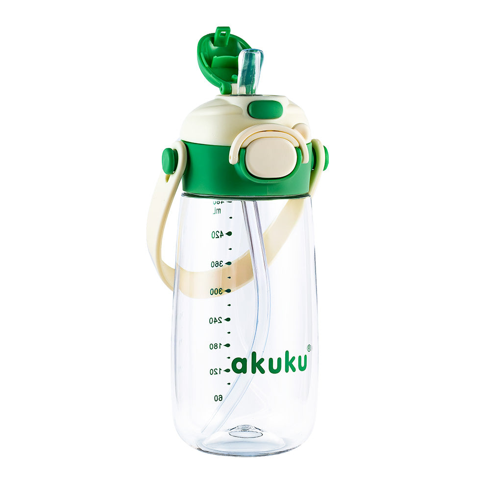 Akuku szívószálas iskolai kulacs hordozópánttal 480 ml – Zöld