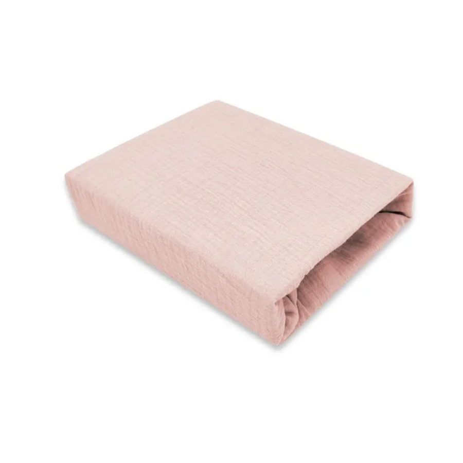 MIMINU gumis pamut muszlin babakocsi- és mózeskosárlepedő 80 × 35 cm – Púderrózsaszín