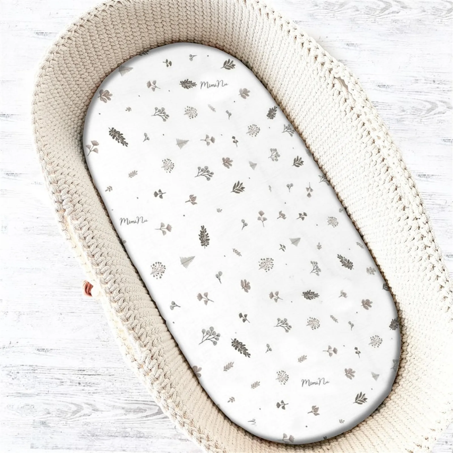 MIMINU gumis pamut muszlin babakocsi- és mózeskosárlepedő 80 × 35 cm – Bézs, levélmintás