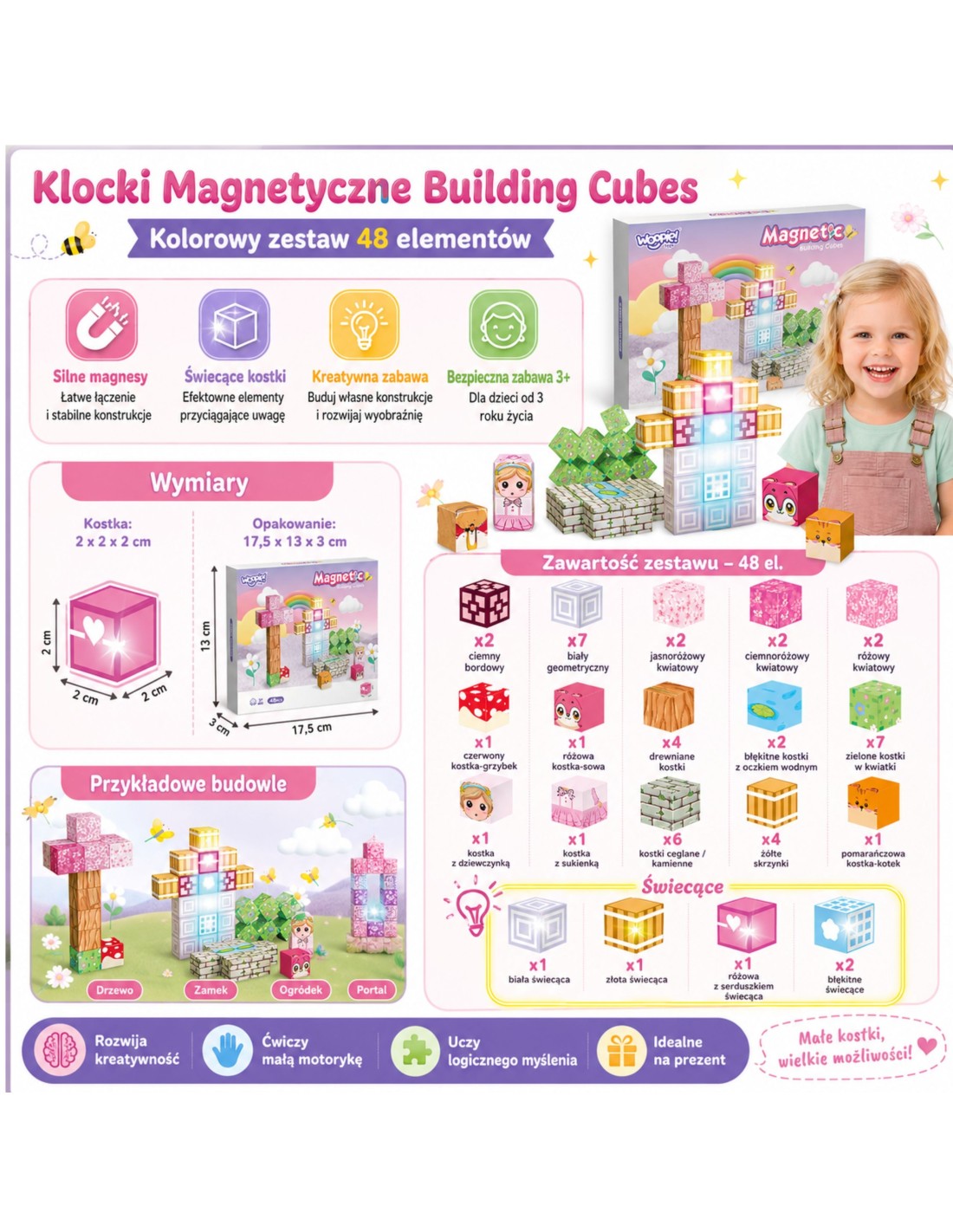 WOOPIE világító mágneses építőkocka készlet – 48 db