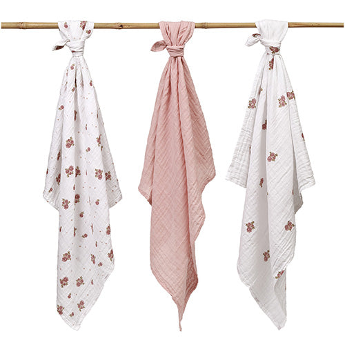 BabyOno extra puha kétrétegű muszlin textilpelenka 70 × 70 cm, 3 db – Rózsaszín