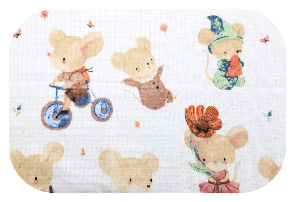 EGA KIDS mintás textilpelenka-bézs egér biciklin- 70x80 cm