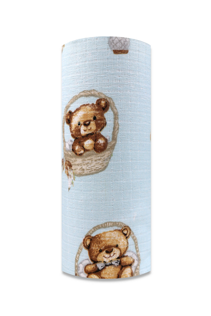 EGA KIDS mintás textilpelenka-mackók kosarakban kék alapon- 70x80 cm