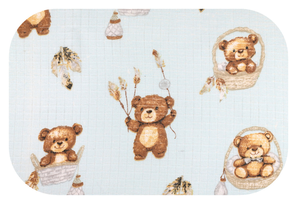 EGA KIDS mintás textilpelenka-mackók kosarakban kék alapon- 70x80 cm