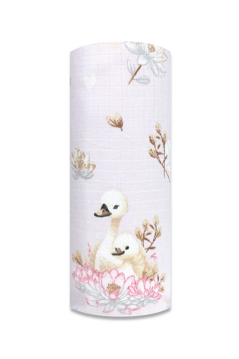 EGA KIDS mintás textilpelenka-hattyúk rózsaszín alapon- 70x80 cm