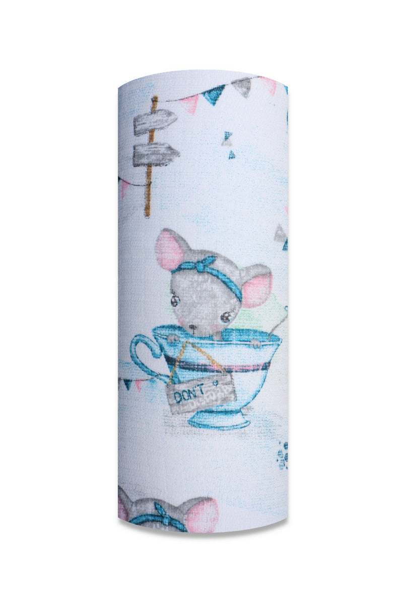 EGA KIDS mintás textilpelenka-egér csészében kék-rózsaszín- 70x80 cm