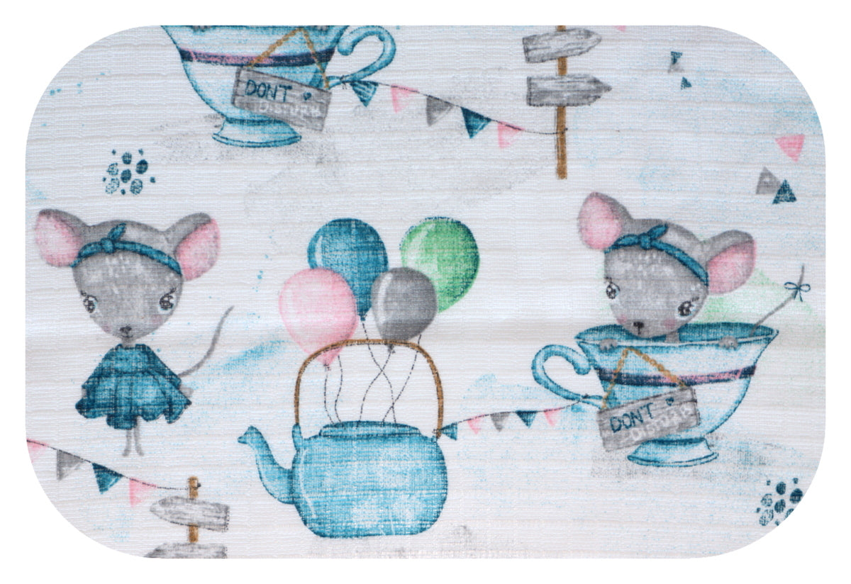EGA KIDS mintás textilpelenka-egér csészében kék-rózsaszín- 70x80 cm