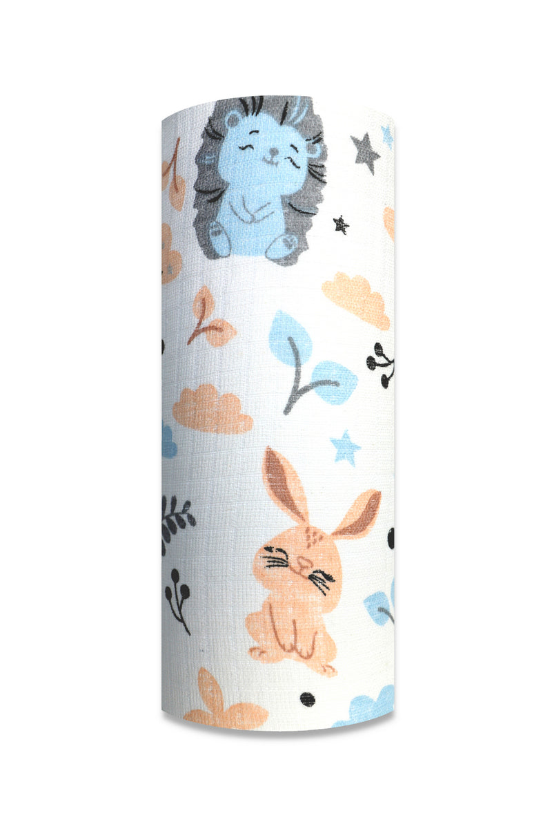 EGA KIDS bézs süni és nyuszi mintás pamut textilpelenka- 70x80 cm