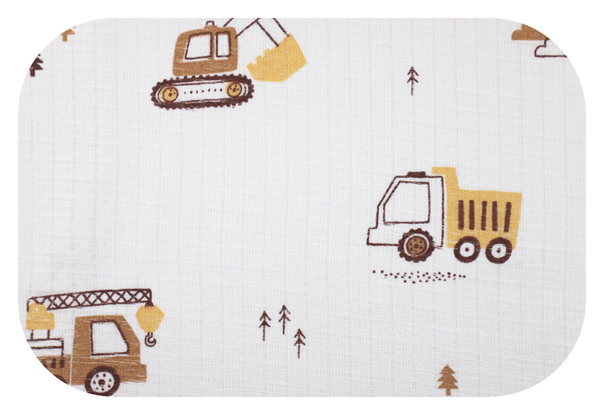 EGA KIDS mintás textilpelenka-traktor és markoló bézs- 70x80 cm