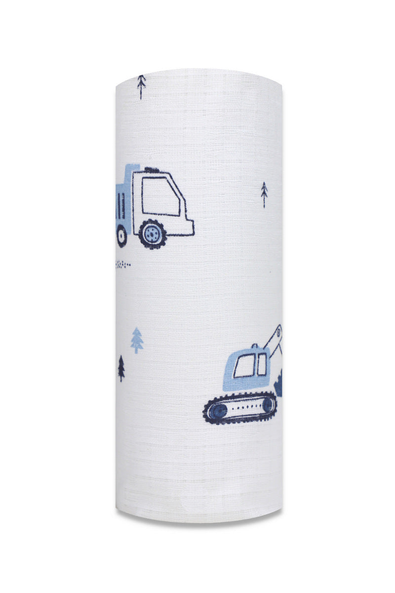 EGA KIDS mintás textilpelenka-traktor és markoló kék- 70x80 cm