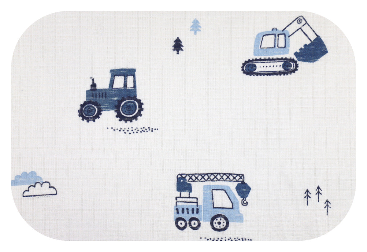 EGA KIDS mintás textilpelenka-traktor és markoló kék- 70x80 cm