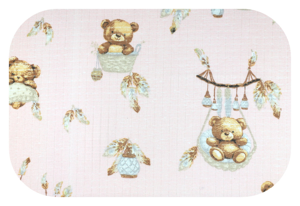 EGA KIDS mintás textilpelenka-mackók kosarakban rózsaszín alapon- 70x80 cm