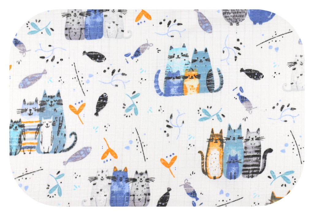 EGA KIDS kék cicacsalád mintás pamut textilpelenka- 70x80 cm