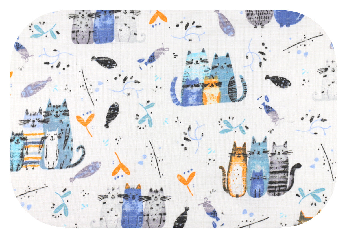 EGA KIDS kék cicacsalád mintás pamut textilpelenka- 70x80 cm