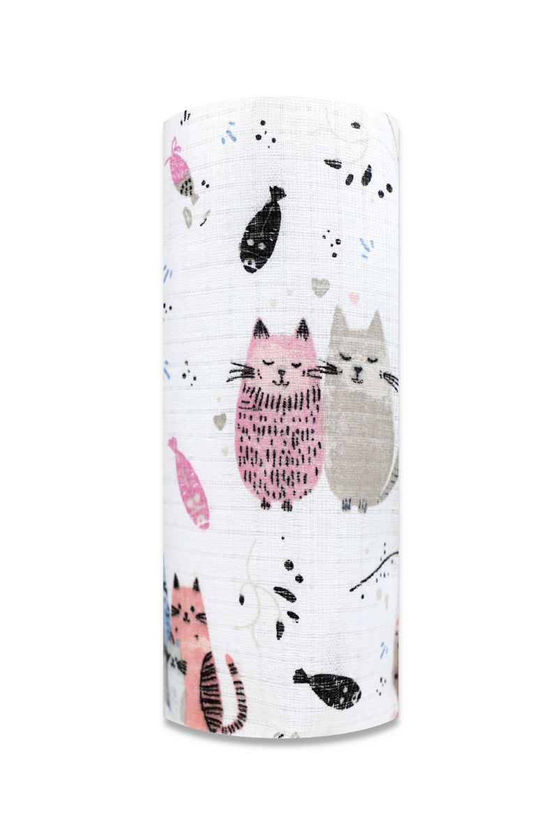 EGA KIDS rózsaszín cicacsalád mintás pamut textilpelenka- 70x80 cm