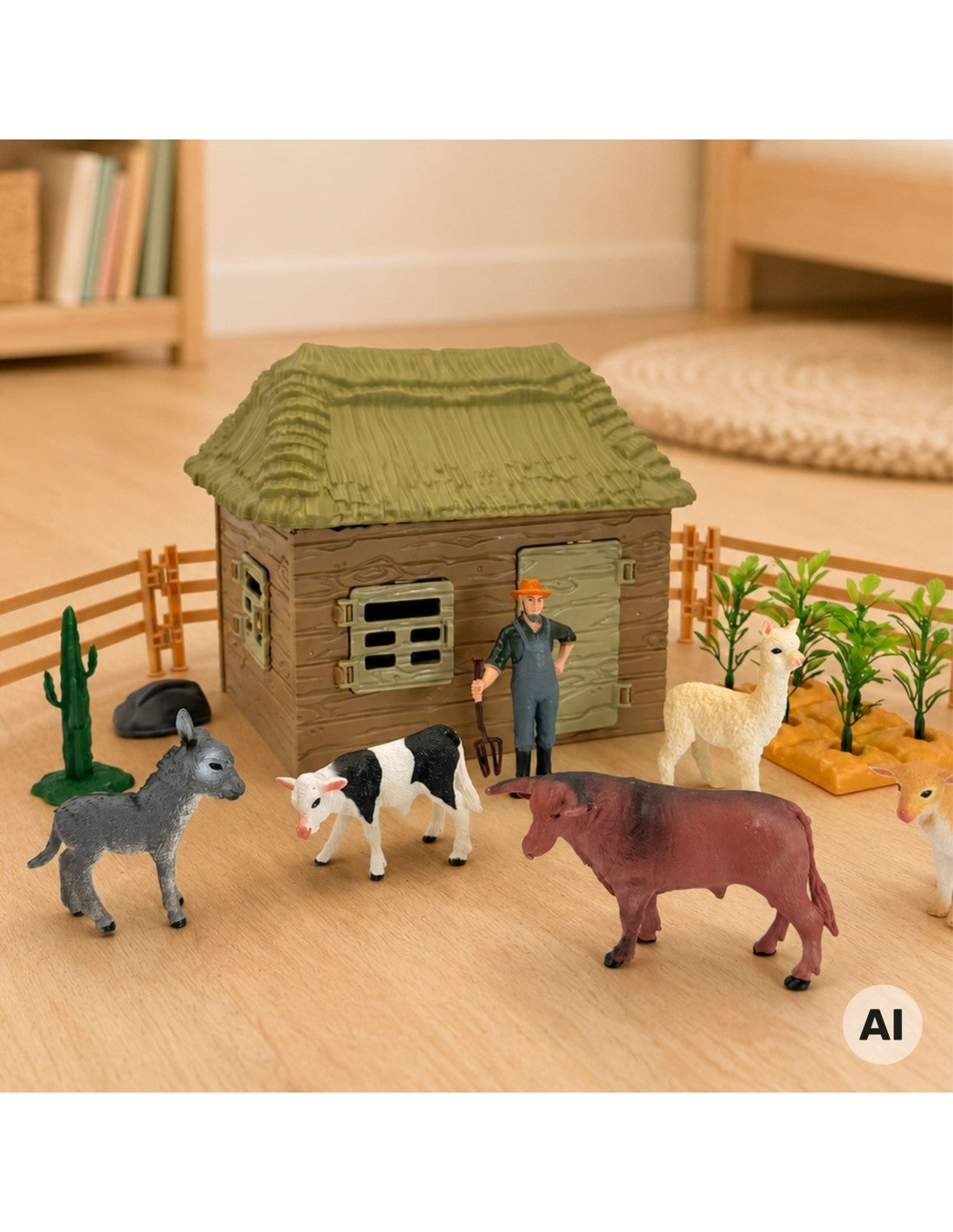 WOOPIE Farm állatfigurákkal, gazdával és építhető házikóval – 37 részes játék készlet