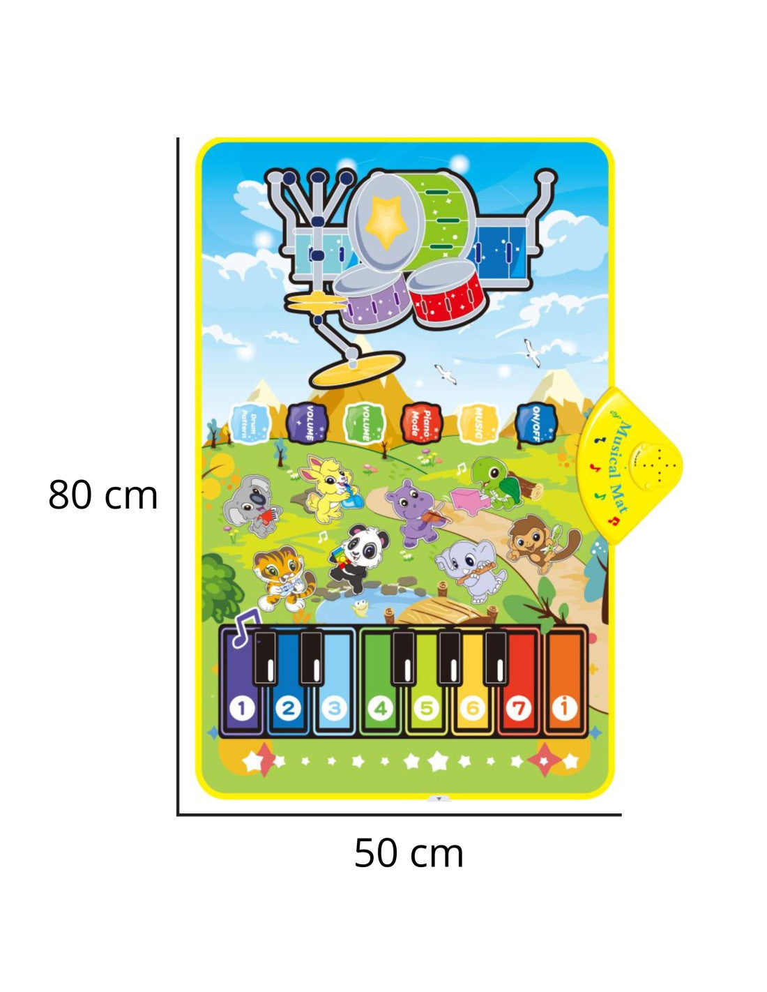 WOOPIE Állatos 2 az 1-ben kétoldalas zenélő játszószőnyeg zongorával és dobbal – 80 × 50 cm