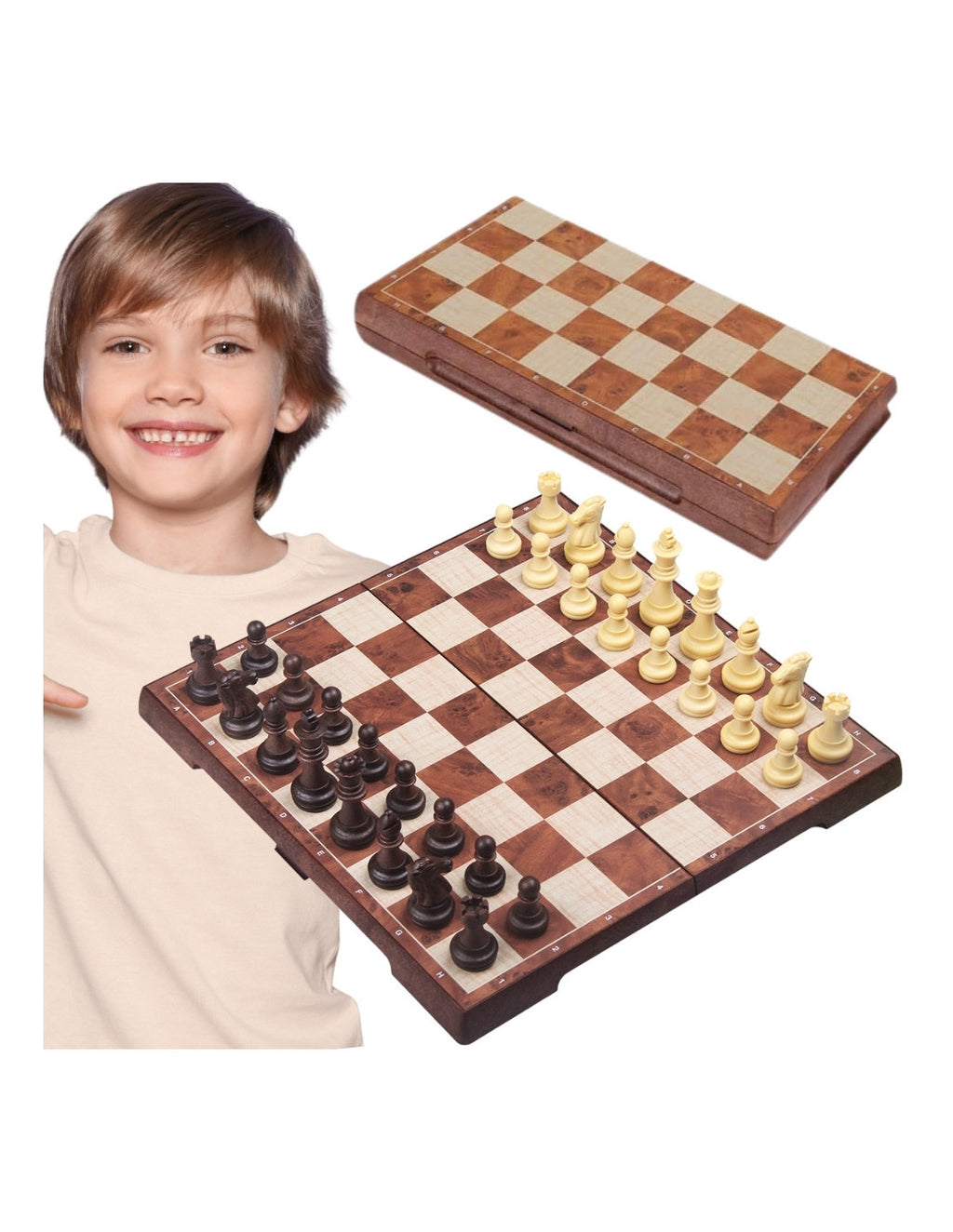 WOOPIE Klasszikus sakk és dáma 2 az 1-ben társasjáték mágneses, összecsukható táblával – 31 × 31 cm