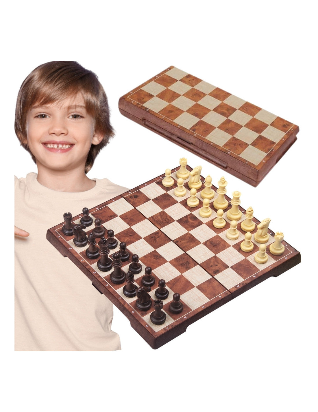 WOOPIE Klasszikus sakk és dáma 2 az 1-ben társasjáték mágneses, összecsukható táblával – 31 × 31 cm