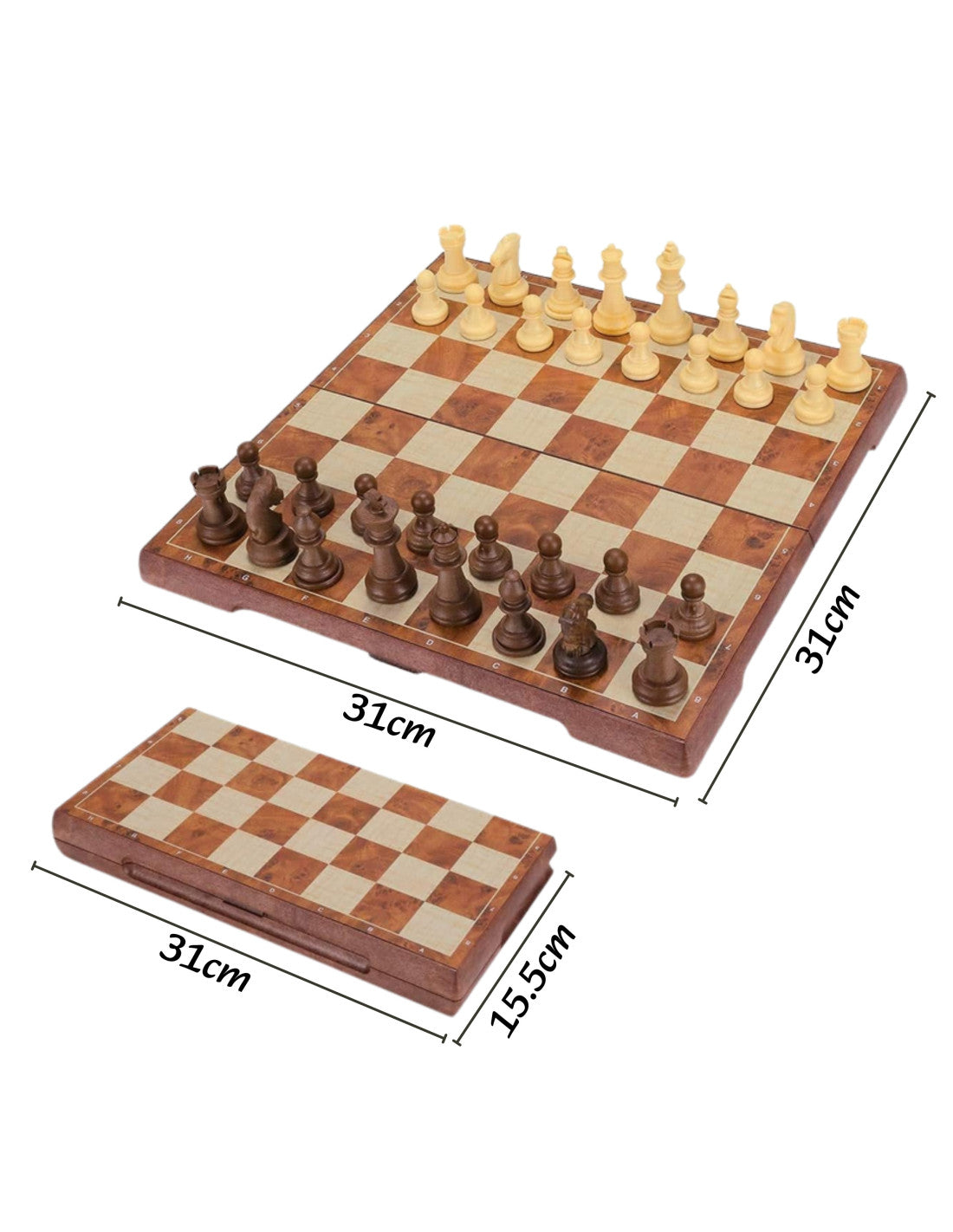WOOPIE Klasszikus sakk és dáma 2 az 1-ben társasjáték mágneses, összecsukható táblával – 31 × 31 cm
