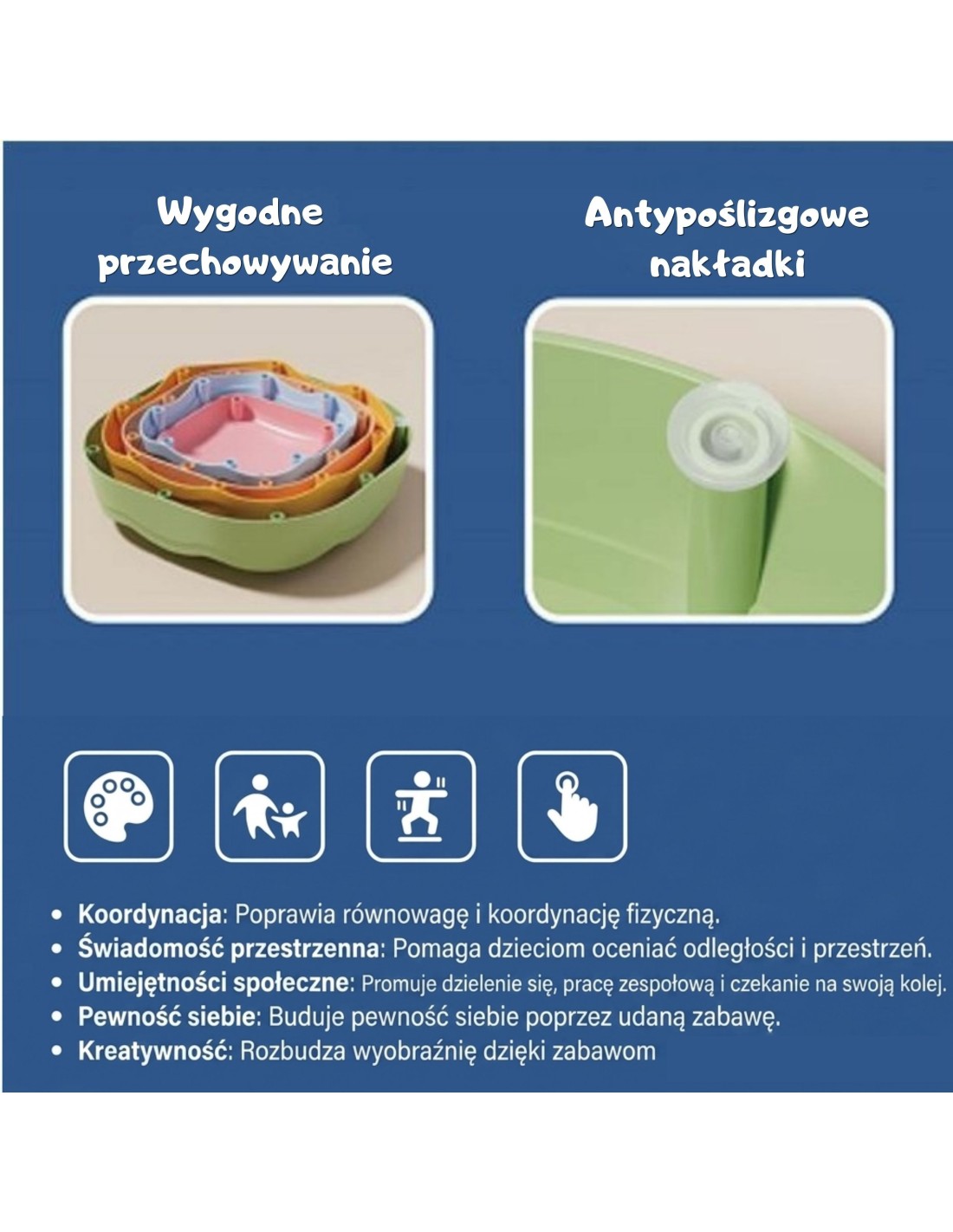 WOOPIE Szenzoros egyensúlyozó kövek csúszásgátló talppal – Színes, 5 részes