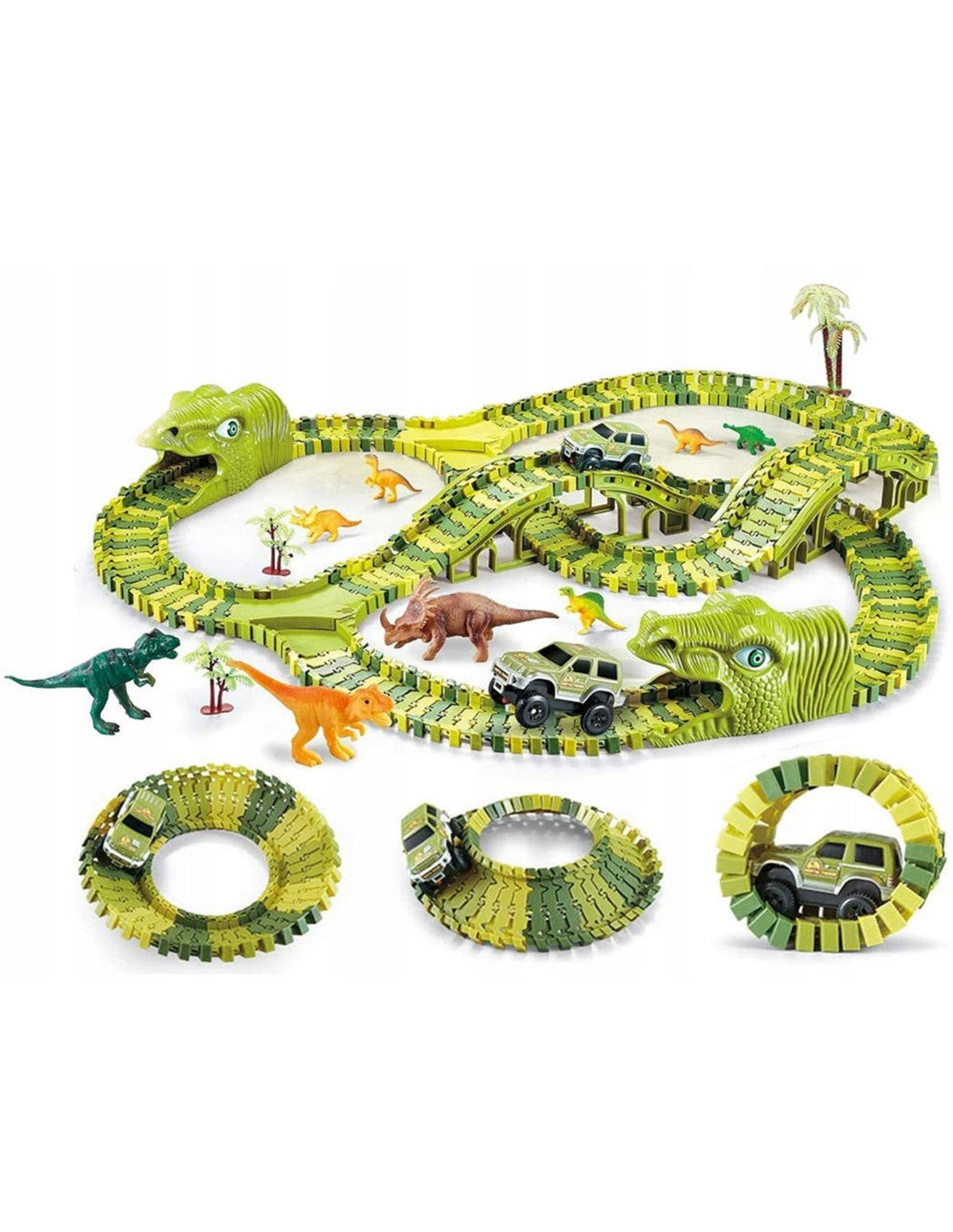 WOOPIE XXL 240 részes dinoszauruszos autópálya szett elektromos kisautóval – Zöld