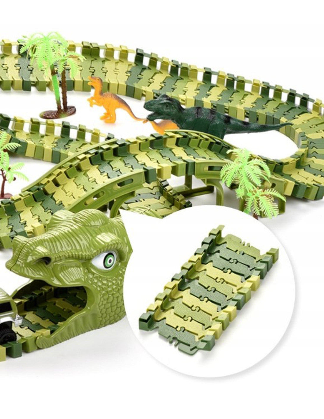 WOOPIE XXL 240 részes dinoszauruszos autópálya szett elektromos kisautóval – Zöld