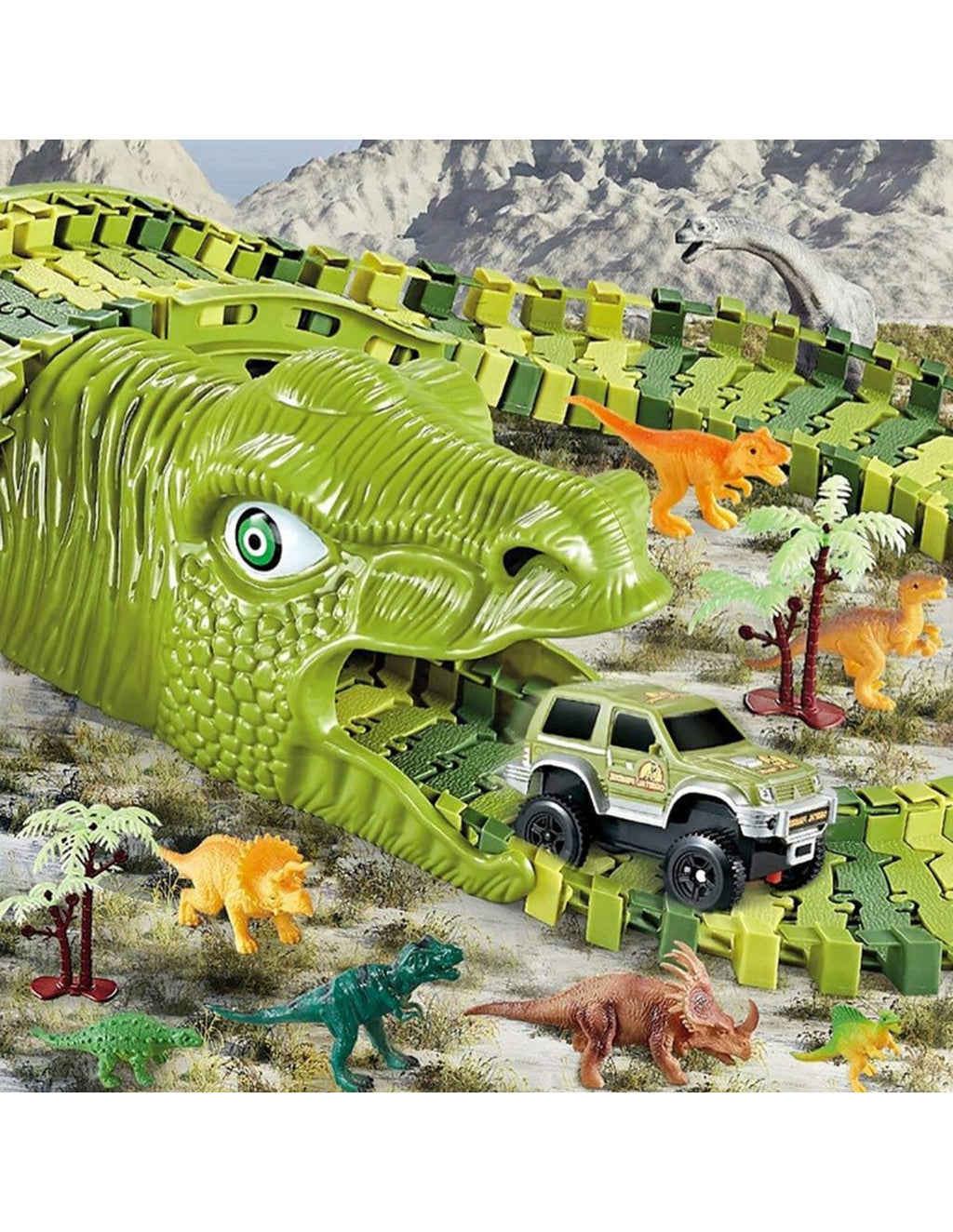 WOOPIE XXL 240 részes dinoszauruszos autópálya szett elektromos kisautóval – Zöld