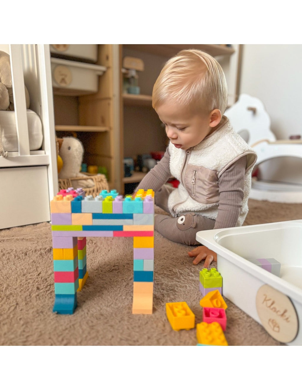 WOOPIE Soft Blocks puha építőkocka készlet tárolódobozzal – 99 részes