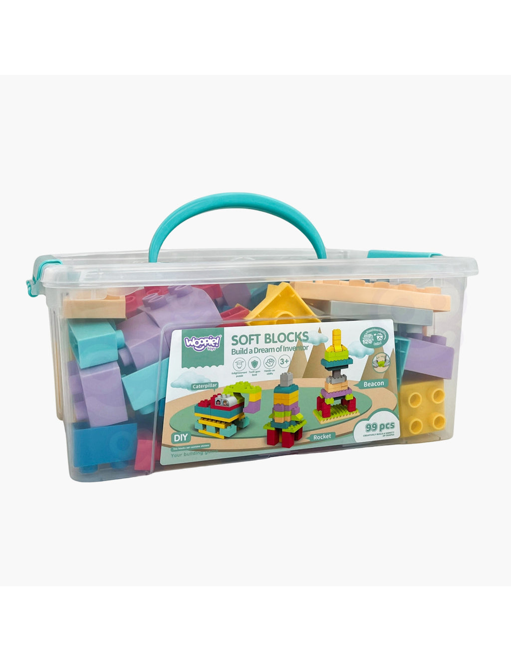 WOOPIE Soft Blocks puha építőkocka készlet tárolódobozzal – 99 részes