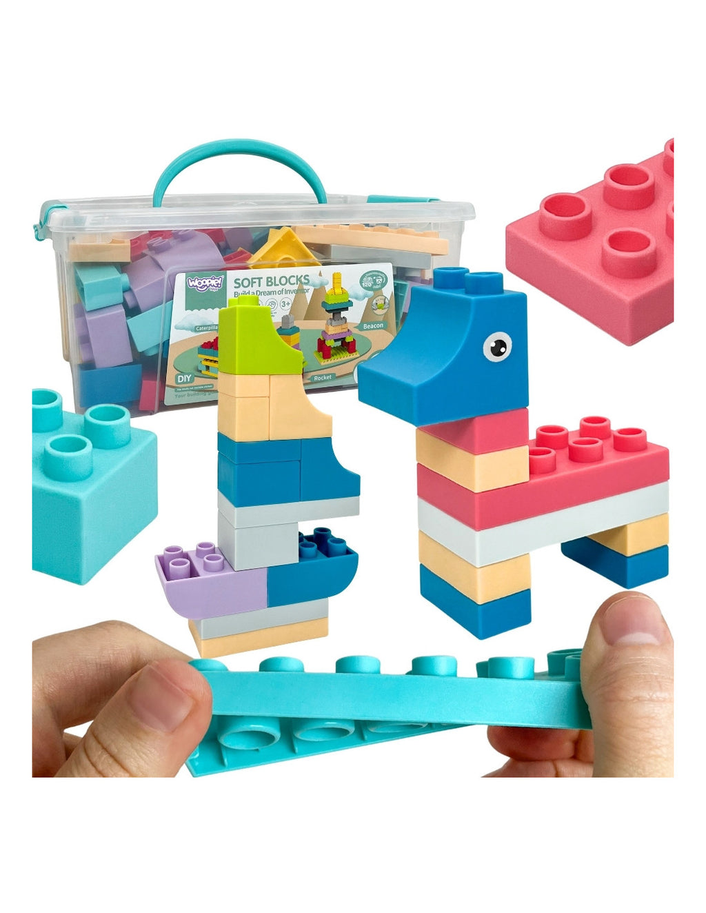 WOOPIE Soft Blocks puha építőkocka készlet tárolódobozzal – 99 részes