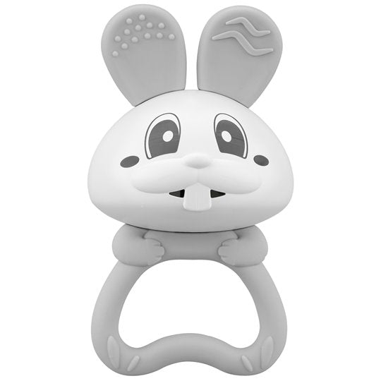 Mombella Bunny 2 az 1-ben szilikon rágóka és csörgő – Szürke, 3 hó+
