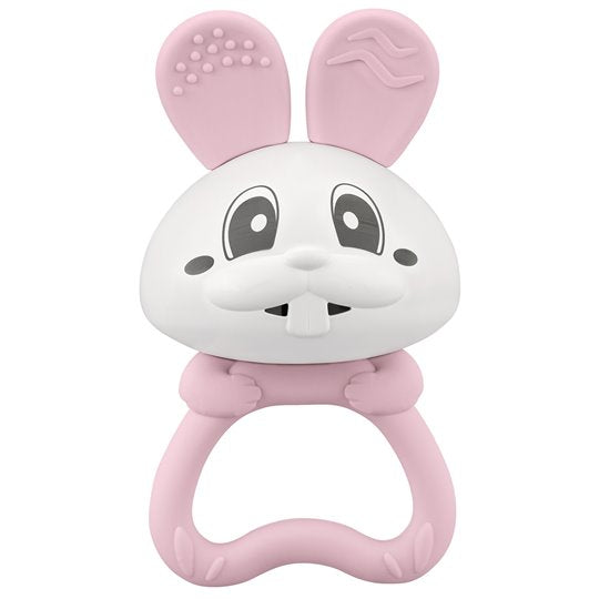 Mombella Bunny 2 az 1-ben szilikon rágóka és csörgő – Rózsaszín, 3 hó+