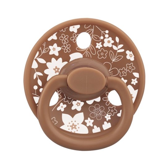 Mombella Fancy szimmetrikus szilikon cumi tárolótokkal – Mocha Mousse, 0 hó+